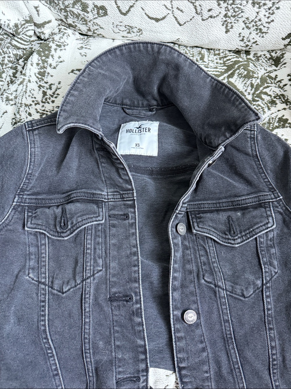 Hollister Washed Charcoal Gray Denim Jacket